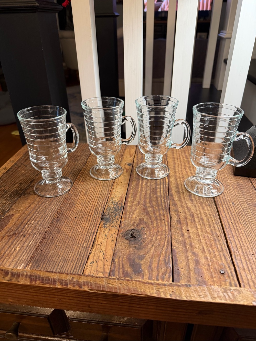 Vintage Clear Glass Pedestal Mugs – Set of 4